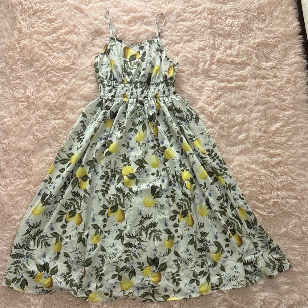 Source Unknown White Sundress with Yellow Lemon Print